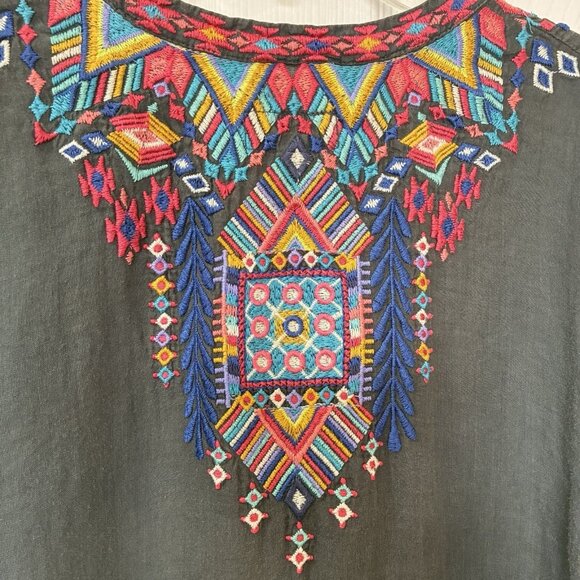 Johnny Was Workshop Embroidered Dress Womens Large Black Bell Sleeve Semi Sheer - Picture 5 of 10